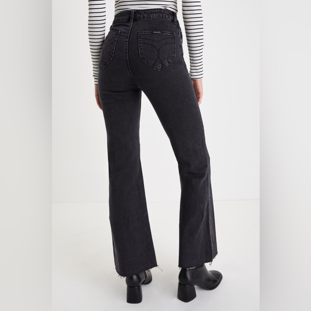 ROLLA'S Eastcoast Flare Black High-Rise Button-Fly Flared Jeans - Picture 3 of 10